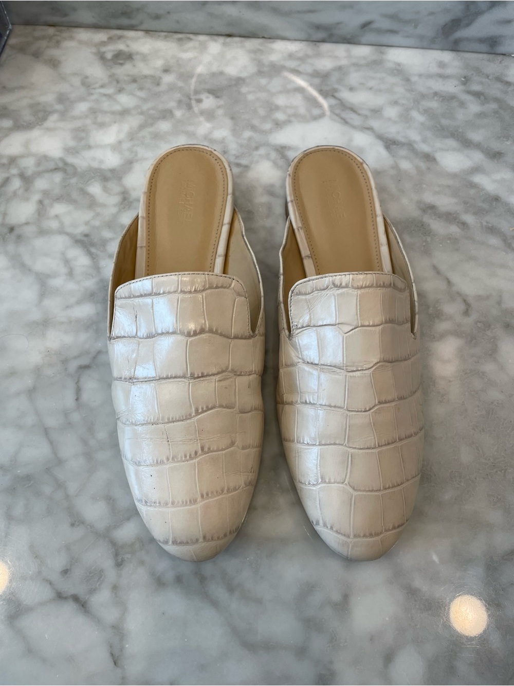 Michael Kors Cream Croc-Embossed Slip-On Mules